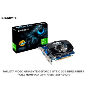 TARJETA VIDEO GIGABYTE GEFORCE GT730 2GB DDR3 64BITS PCIE2 HDMI/VGA GV-N730D3-2GI-REV2.0