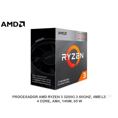 PROCESADOR AMD RYZEN 3 3200G 3.60GHZ, 4MB L3, 4 CORE, AM4, 14NM, 65 W