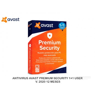 ANTIVIRUS AVAST PREMIUN SECURITY 1+1 USER V. 2020 12 MESES