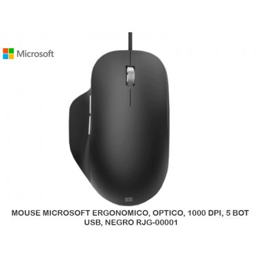 MOUSE MICROSOFT ERGONOMICO, OPTICO, 1000 DPI, 5 BOT, USB, NEGRO RJG-00001