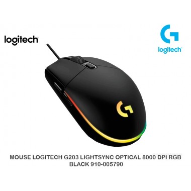 MOUSE LOGITECH G203 LIGHTSYNG OPTICAL 8000 SIP RGB BLACK 910-005790
