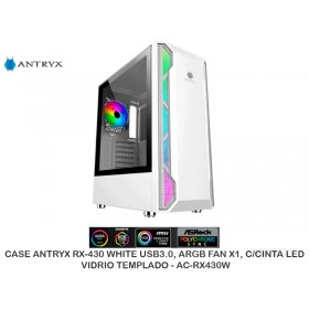 CASE ANTRYX RX-430 WHITE USB3.0, ARGB FAN X1, C/CINTA LED, VIDRIO TEMPLADO - AC-RX430W