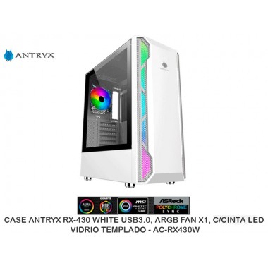 CASE ANTRYX RX-430 WHITE USB3.0, ARGB FAN X1, C/CINTA LED, VIDRIO TEMPLADO - AC-RX430W
