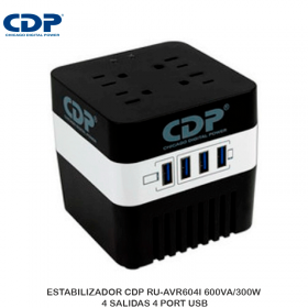 ESTABILIZADOR CDP RU-AVR604I 600VA/300W 4 SALIDAS 4 PORT USB