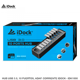 HUB USB 3.0, 10 PUERTOS, ADAP. CORRIENTE IDOCK - IDK1000