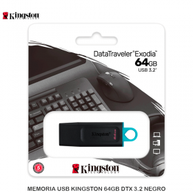 MEMORIA USB KINGSTON 64GB DTX/64 3.2 EXODIA NEGRO, VERDE AZULADO