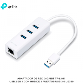 ADAPTADOR DE RED GIGABIT TP-LINK USB 2 EN 1 CON HUB DE 3 PUERTOS USB 3.0 UE330