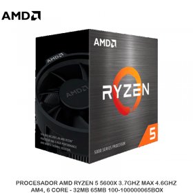 PROCESADOR AMD RYZEN 5 5600X 3.7GHZ MAX 4.6GHZ, AM4, 6 CORE - 32MB 65MB 100-100000065BOX