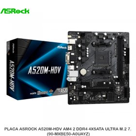 PLACA ASROCK A520M-HDV AM4 2 DDR4 4XSATA ULTRA M.2 7. PN: 90-MXBE50-A0UAYZ