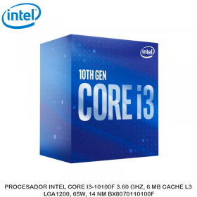 PROCESADOR INTEL CORE I3-10100F 3.60 GHZ, 6 MB CACHÉ L3, LGA1200, 65W, 14 NM BX8070110100F