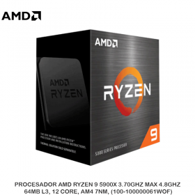 PROCESADOR AMD RYZEN 9 5900X 3.70GHZ MAX 4.8GHZ, 64MB L3, 12 CORE, AM4 7NM, (100-100000061WOF)