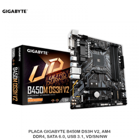 PLACA GIGABYTE B450M DS3H V2, AM4, DDR4, SATA 6.0, USB 3.1, VD/SN/NW