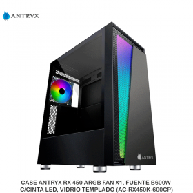 CASE ANTRYX RX 450 ARGB FAN X1, FUENTE B600W C/CINTA LED, VIDRIO TEMPLADO (AC-RX450K-600CP)