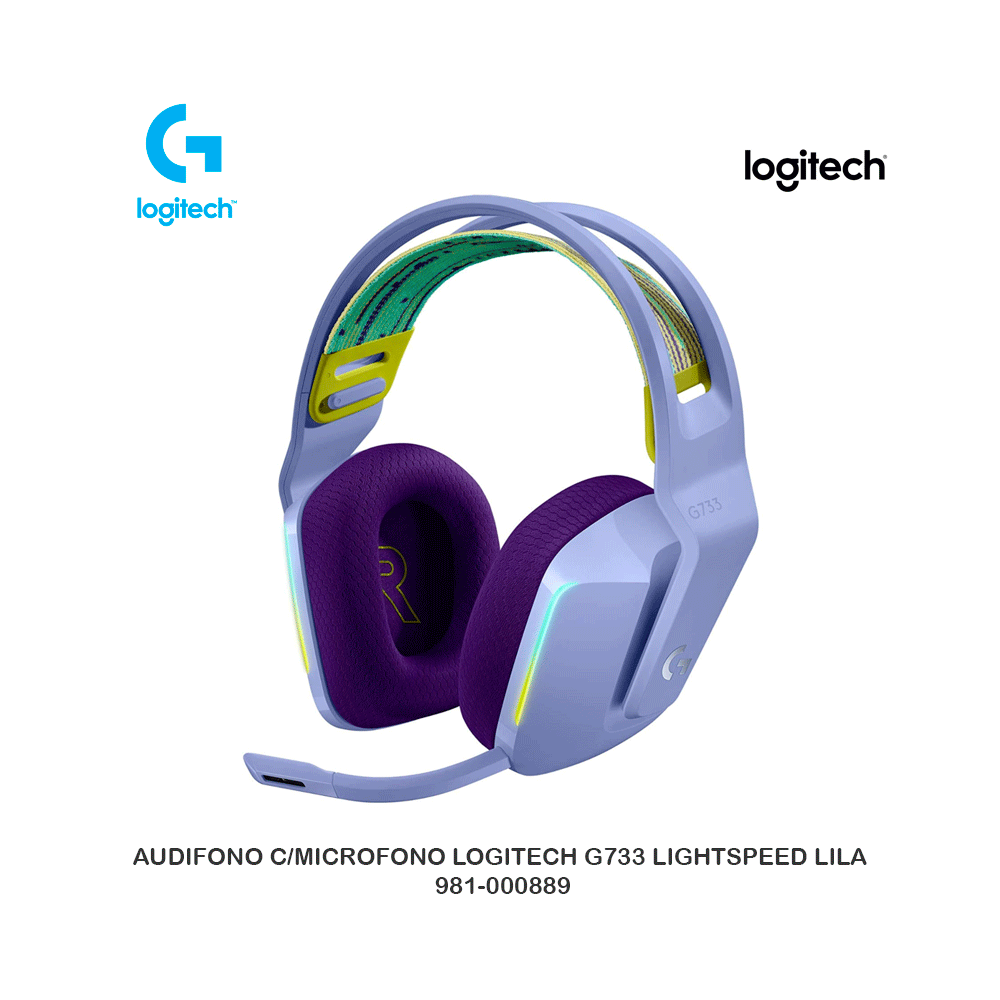 Auriculares inalambricos con microfono logitech g733 gaming 981-000889  lightspeed rgb 7.1 lilac