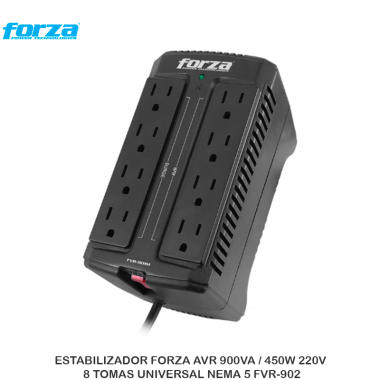 ESTABILIZADOR FORZA AVR 900VA / 450W 220V 8 TOMAS UNIVERSAL NEMA 5 FVR-902
