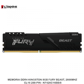 MEMORIA DDR4 KINGSTON 8GB FURY BEAST, 2666MHZ CL16 288-PIN - KF426C16BB/8