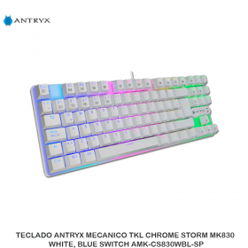 TECLADO ANTRYX MECANICO TKL CHROME STORM MK830, WHITE, BLUE SWITCH AMK-CS830WBL-SP