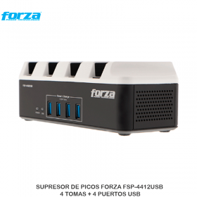 SUPRESOR DE PICOS FORZA FSP-4412USB, 4 TOMAS + 4 PUERTOS USB
