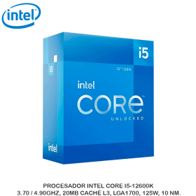 PROCESADOR INTEL CORE I5-12600K 3.70 / 4.90GHZ, 20MB CACHÉ L3, LGA1700, 125W, 10 NM.