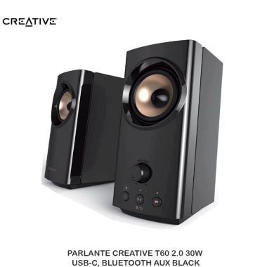 PARLANTE CREATIVE T60 2.0 30W USB-C, BLUETOOTH AUX BLACK