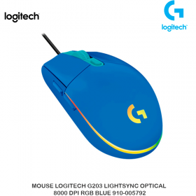 MOUSE LOGITECH G203 LIGHTSYNC OPTICAL 8000 DPI RGB BLUE 910-005792