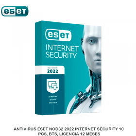 ANTIVIRUS ESET NOD32 2022 INTERNET SECURITY 10 PCS, BTS, LICENCIA 12 MESES