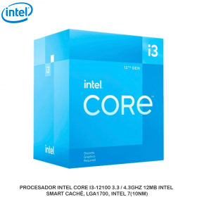 PROCESADOR INTEL CORE I3-12100 3.3 / 4.3GHZ 12MB INTEL SMART CACHÉ, LGA1700, INTEL 7(10NM)