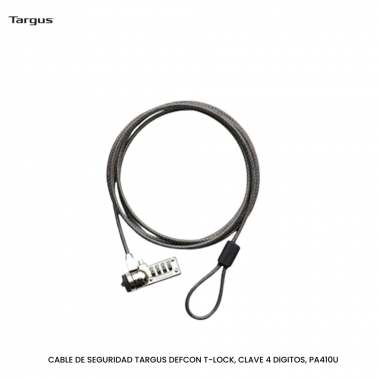 CABLE DE SEGURIDAD TARGUS DEFCON T-LOCK, CLAVE 4 DIGITOS, PA410U