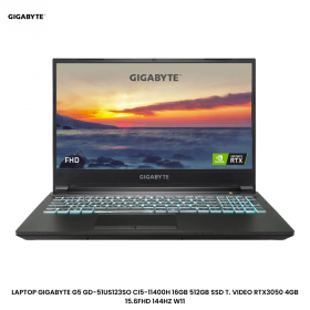 LAPTOP GIGABYTE G5 GD-51US123SO CI5-11400H 16GB 512GB SSD T. VIDEO RTX3050 4GB 15.6FHD 144HZ W11