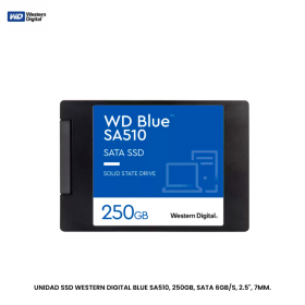 UNIDAD SSD WESTERN DIGITAL BLUE SA510, 250GB, SATA 6GB/S, 2.5", 7MM.