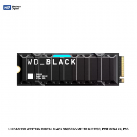 UNIDAD SSD WESTERN DIGITAL BLACK SN850 NVME 1TB M.2 2280, PCIE GEN4 X4, PS5