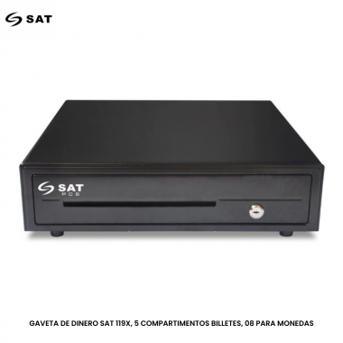 GAVETA DE DINERO SAT 119X, 5 COMPARTIMENTOS BILLETES, 08 PARA MONEDAS