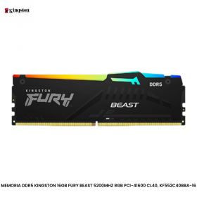 MEMORIA DDR5 KINGSTON 16GB FURY BEAST 5200MHZ RGB PCI-41600 CL40, KF552C40BBA-16