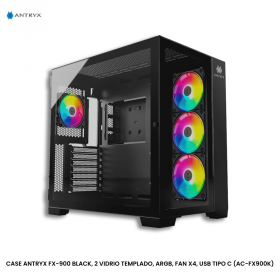 CASE ANTRYX FX-900 BLACK, 2 VIDRIO TEMPLADO, ARGB, FAN X4, USB TIPO C (AC-FX900K)