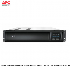 UPS APC SMART SMT1000RMI2U LCD, 1KVA/700W, CA 230V, RS-232, USB, MONTAJE EN RACK 2U