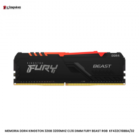 MEMORIA DDR4 KINGSTON 32GB 3200MHZ CL16 DIMM FURY BEAST RGB  KF432C16BBA/32