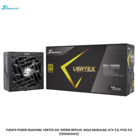 FUENTE PODER SEASONIC VERTEX GX-1000W 80PLUS, GOLD MODULAR, ATX 3.0, PCIE 5.0 (12102GXAFS)