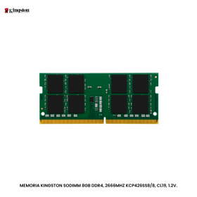 MEMORIA KINGSTON SODIMM 8GB DDR4, 2666MHZ KCP426SS8/8, CL19, 1.2V.