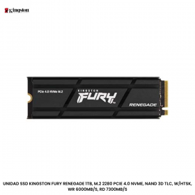UNIDAD SSD KINGSTON FURY RENEGADE 1TB, M.2 2280 PCIE 4.0 NVME, NAND 3D TLC, W/HTSK, WR 6000MB/S, RD 7300MB/S