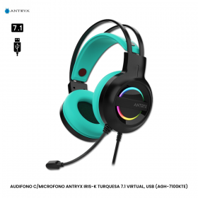 AUDIFONO C/MICROFONO ANTRYX IRIS-K TURQUESA 7.1 VIRTUAL, USB (AGH-7100KTE)