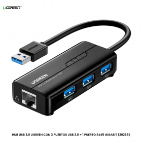 HUB USB 3.0 UGREEN CON 3 PUERTOS USB 3.0 + 1 PUERTO RJ45 GIGABIT (20265)