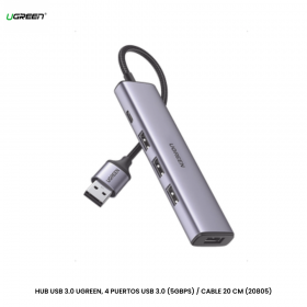 HUB USB 3.0 UGREEN, 4 PUERTOS USB 3.0 (5GBPS) / CABLE 20 CM (20805)