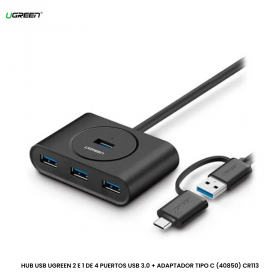 HUB USB UGREEN 2 E 1 DE 4 PUERTOS USB 3.0 + ADAPTADOR TIPO C (40850) CR113