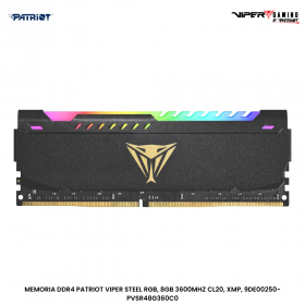 MEMORIA DDR4 PATRIOT VIPER STEEL RGB, 8GB 3600MHZ CL20, XMP, 9DE00250-PVSR48G360C0