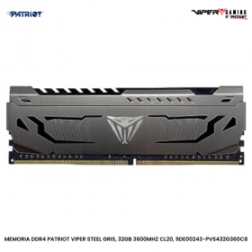 MEMORIA DDR4 PATRIOT VIPER STEEL GRIS, 32GB 3600MHZ CL20, 9DE00243-PVS432G360C8