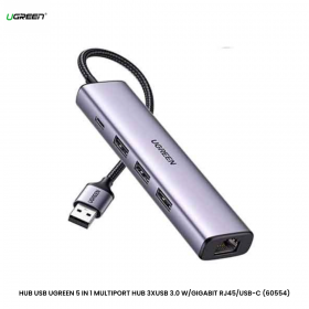 HUB USB UGREEN 5 IN 1 MULTIPORT HUB 3XUSB 3.0 W/GIGABIT RJ45/USB-C (60554)