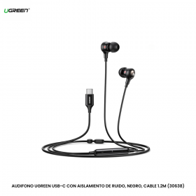 AUDIFONO UGREEN USB-C CON AISLAMIENTO DE RUIDO, NEGRO, CABLE 1.2M (30638)