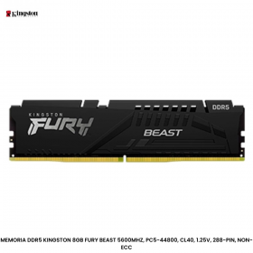 MEMORIA DDR5 KINGSTON 8GB FURY BEAST 5600MHZ, PC5-44800, CL40, 1.25V, 288-PIN, NON-ECC