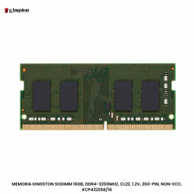 MEMORIA KINGSTON SODIMM 16GB, DDR4-3200MHZ, CL22, 1.2V, 260-PIN, NON-ECC. KCP432SS8/16