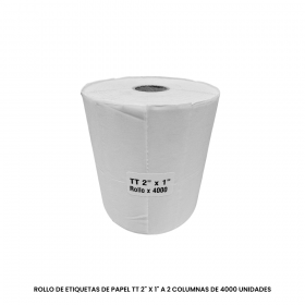 ROLLO DE ETIQUETAS DE PAPEL TT 2" X 1" A 2 COLUMNAS DE 4000 UNIDADES